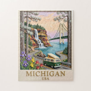 Michigan USA Road Trip Pictured Rocks Vintage Van Jigsaw Puzzle