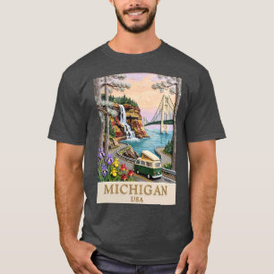 Michigan USA Road Trip Pictured Rocks Vintage Van T-Shirt