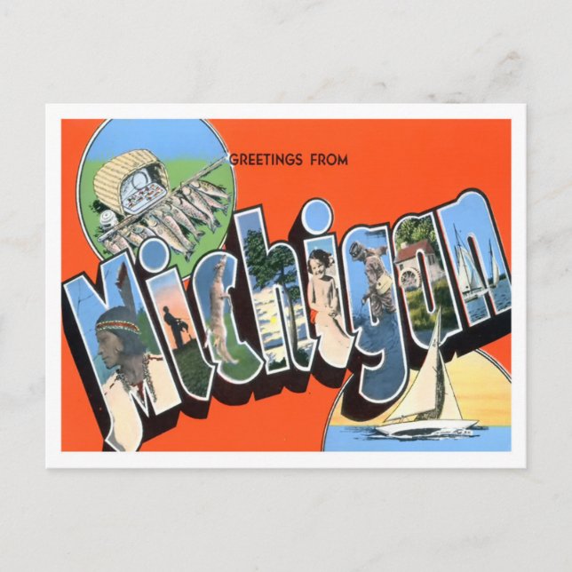 Michigan Vintage Big Letters Postcard (Front)