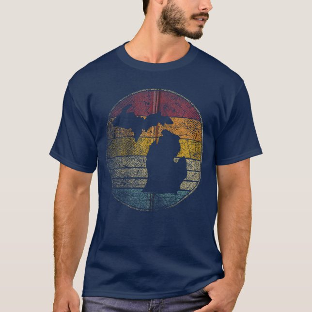 Michigan Vintage Distressed Retro Style Silhouette T-Shirt (Front)