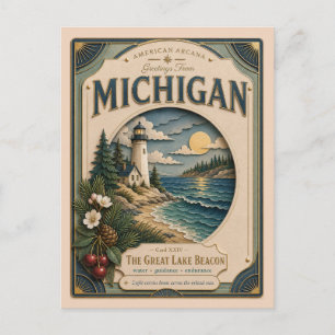 Michigan Vintage Paper Cut American Arcana Postcard