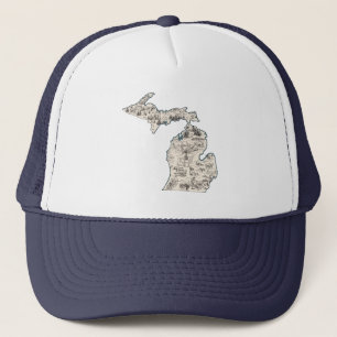 Michigan Vintage Picture Map Trucker Hat