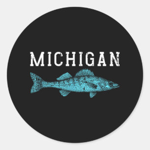 Michigan Walleye Fishing Fisherman Angler Midwest Classic Round Sticker