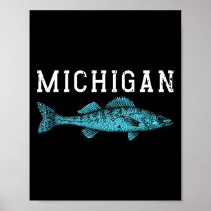 Michigan Walleye Fishing Fisherman Angler Midwest Poster