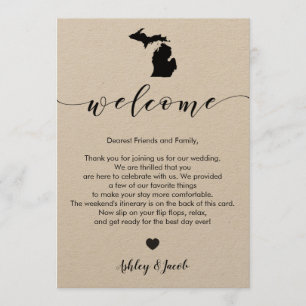 Michigan Wedding Welcome Letter & Itinerary Card