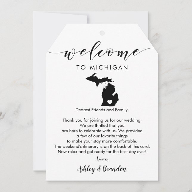 Michigan Wedding Welcome Tag Letter Itinerary (Front)