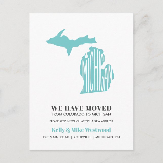 MICHIGAN  We've moved New address New Home Postcard (Front)