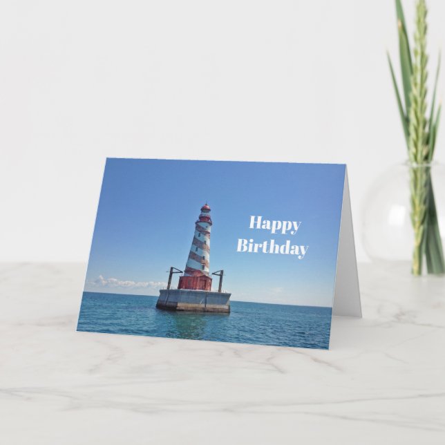 Michigan White Shoal Lighthouse Photo Birthday Card (Front)