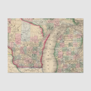 Michigan, Wisconsin Map by Mitchell Tissue Paper