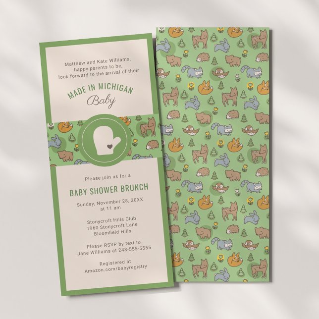 Michigan Woodland Animals Green Baby Shower Invitation (Creator Uploaded)