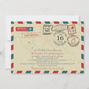 Michigan World Traveller Airmail Bridal Shower Invitation