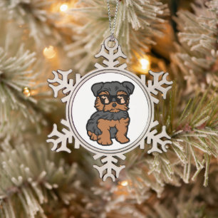 Michigan Yorkshire Terrier Wearing Sunglasses Snowflake Pewter Christmas Ornament