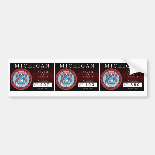 Michigan Zombie Hunting Permit Bumper Sticker (Front)