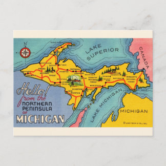Michigan's Northern Peninsula Map Postcard