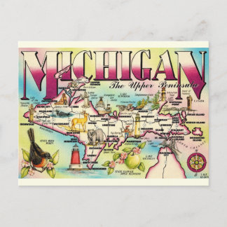 Michigan's Upper Peninsula Map Postcard