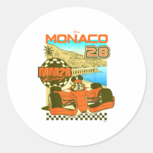 Mickey and friends monaco 28 racing poster classic round sticker