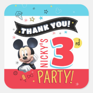 Mickey Mouse Fun Birthday paper Favor Square Sticker