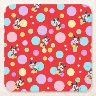 Mickey Mouse Polka Dot red Baby Shower Square Paper Coaster