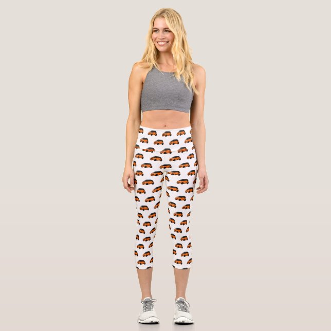 Micro car cartoon illustration capri leggings (Front)