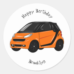Micro car cartoon illustration classic round sticker