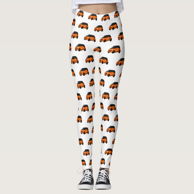 Micro car cartoon illustration leggings (Front)