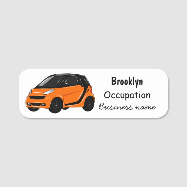 Micro car cartoon illustration name tag (Front)
