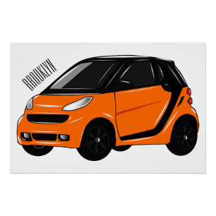 Micro car cartoon illustration poster