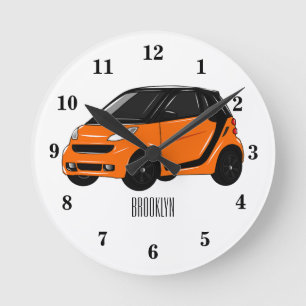 Micro car cartoon illustration round clock