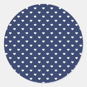 Micro Hearts White - Navy Blue Classic Round Sticker
