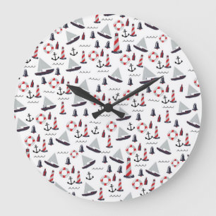 Micro Nautical Pattern vintage style print. Large Clock