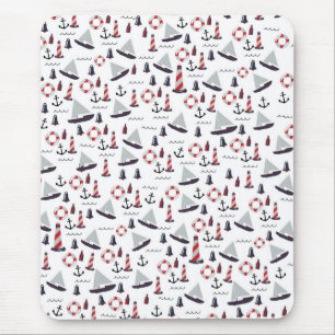 Micro Nautical Pattern vintage style print. Mouse Pad