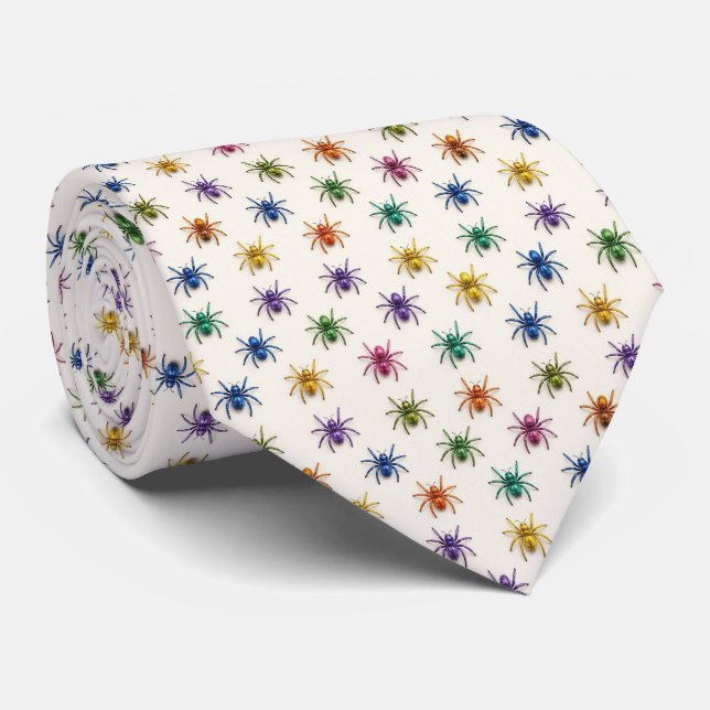 Micro Pattern Rainbow Spiders Neck Tie (Rolled)