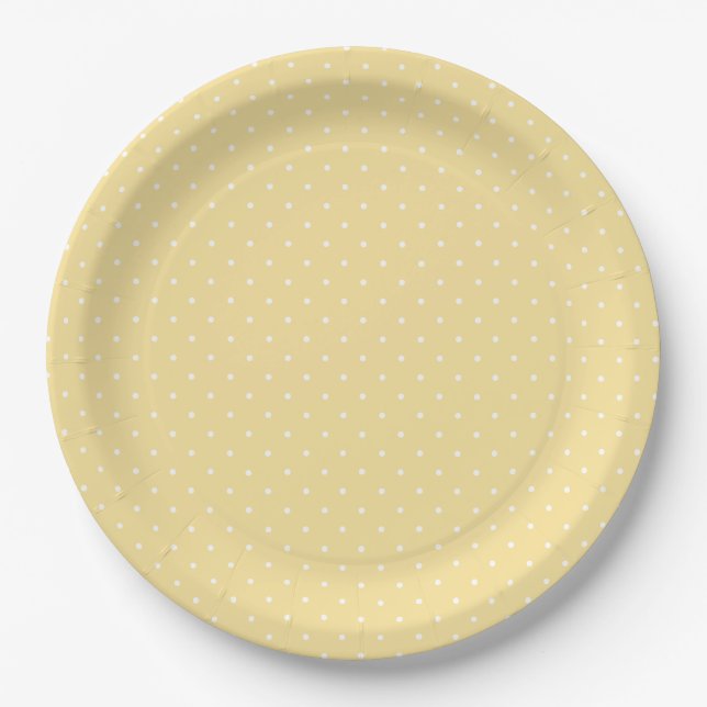 Micro Polka Dot White - Canary Yellow Paper Plate (Front)