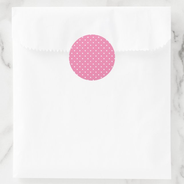 Micro Polka Dot White - Fuchsia Pink Classic Round Sticker (Bag)