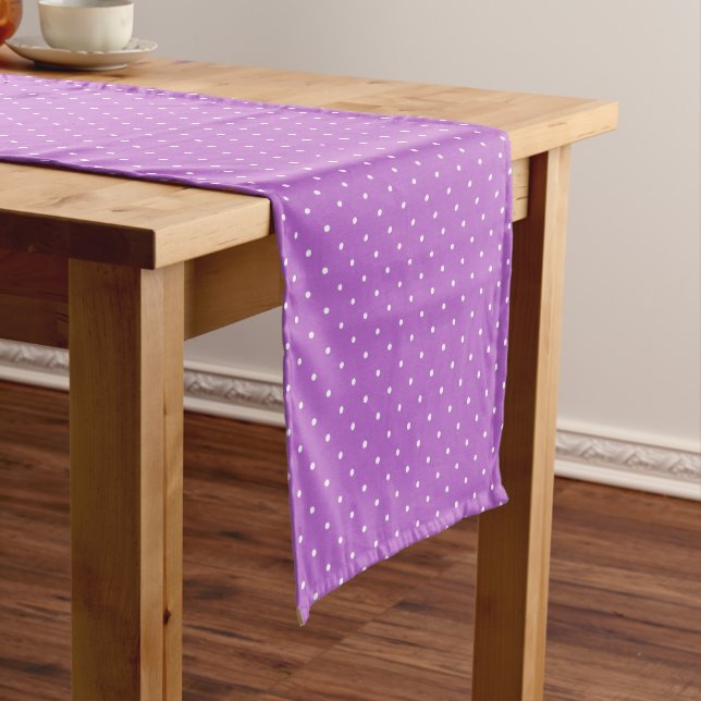 Micro Polka Dot White - Orchid Purple Short Table Runner (In Situ)
