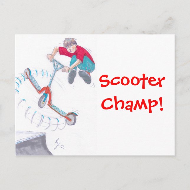 micro scooter microscooter trick cartoon postcard (Front)