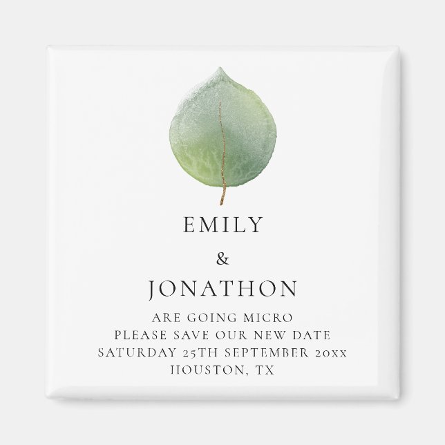 Micro Smaller Wedding Eucalyptus Save The Date Magnet (Front)