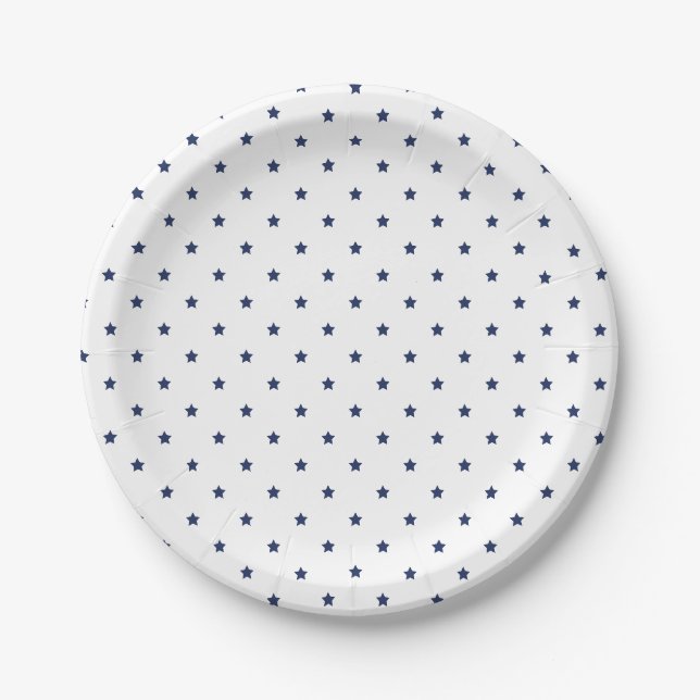 Micro Stars Navy Blue - White Paper Plates (Front)