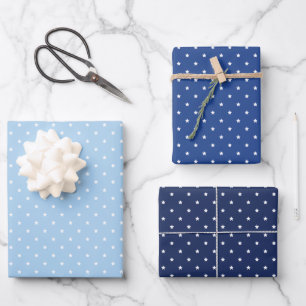 Micro Stars White - 3 Blue Wrapping Paper Sheet