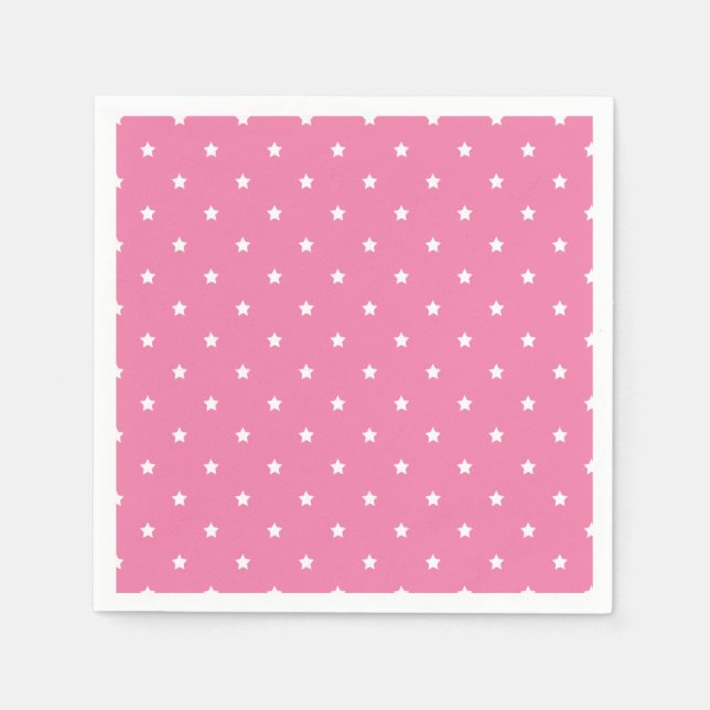 Micro Stars White - Fuchsia Pink Napkin (Front)