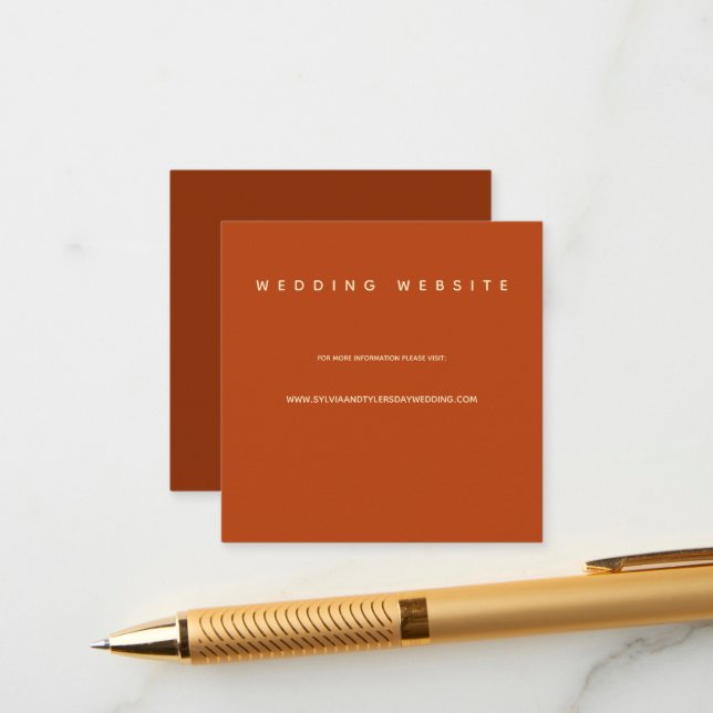 Micro Wedding Burnt Orange Minimal Wedding Website Enclosure Card (Front/Back In Situ)