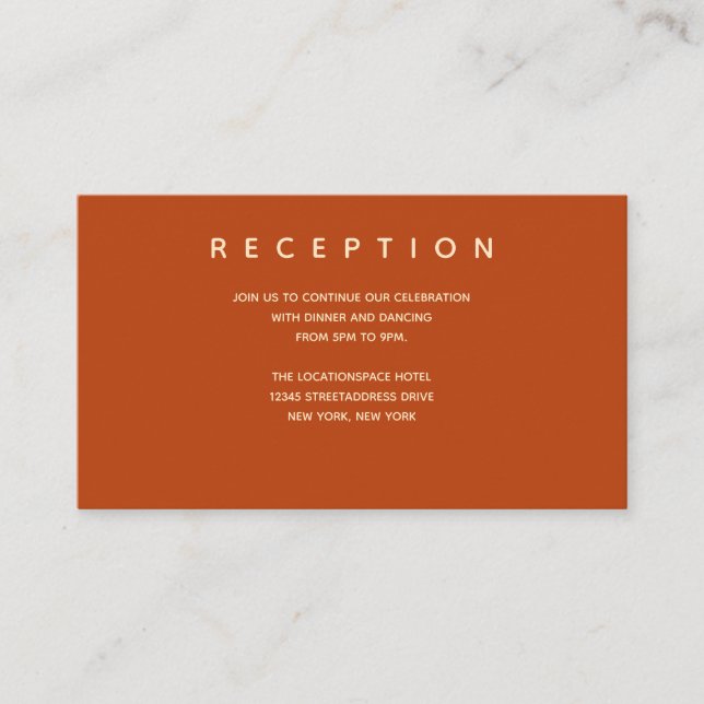 Micro Wedding Burnt Orange Small Reception Info Enclosure Card (Front)