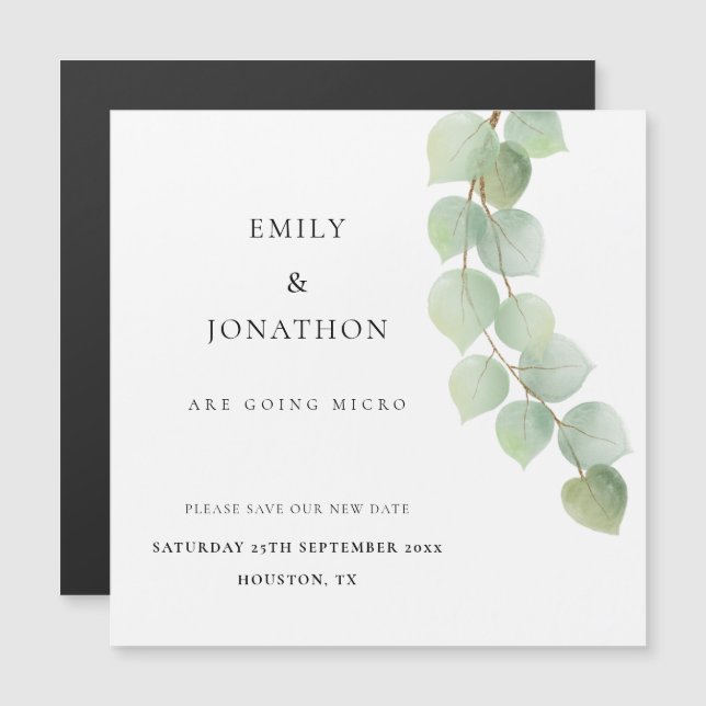 Micro Wedding Eucalyptus Botanical Save The Date Magnetic Invitation (Front/Back)