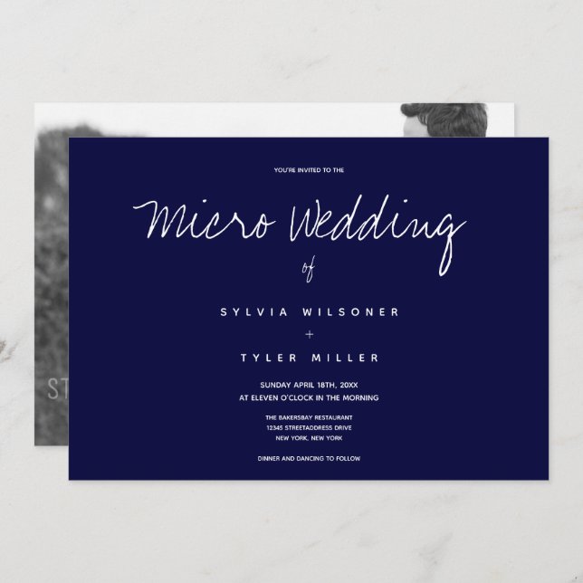 Micro Wedding Photo Dark Blue Horizontal Wedding (Front/Back)
