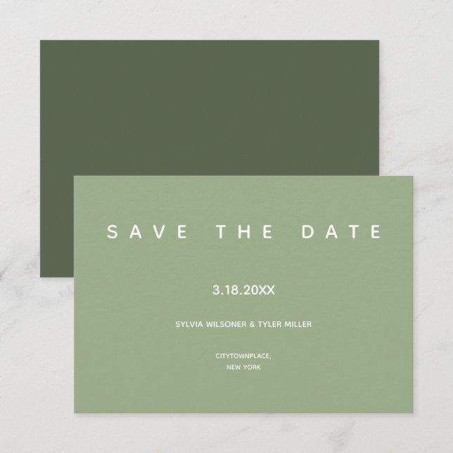Micro Wedding Sage Typography Small Minimal Save The Date (Front/Back)