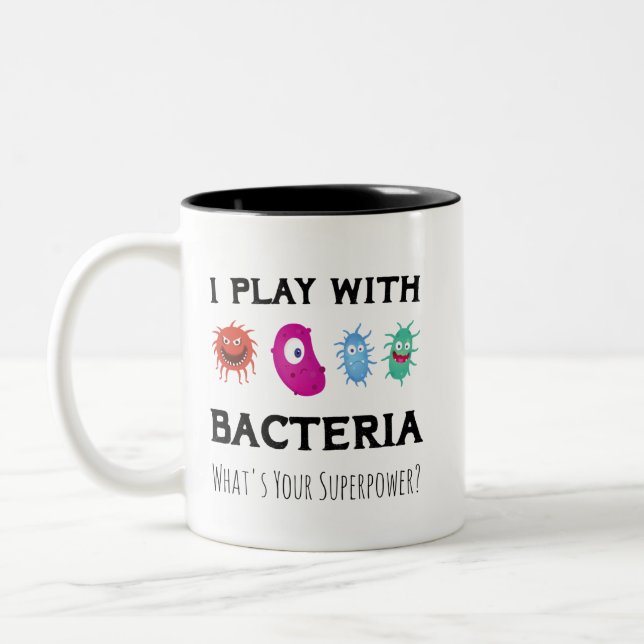 Microbiologist scientist microscopic life students Two-Tone coffee mug (Left)