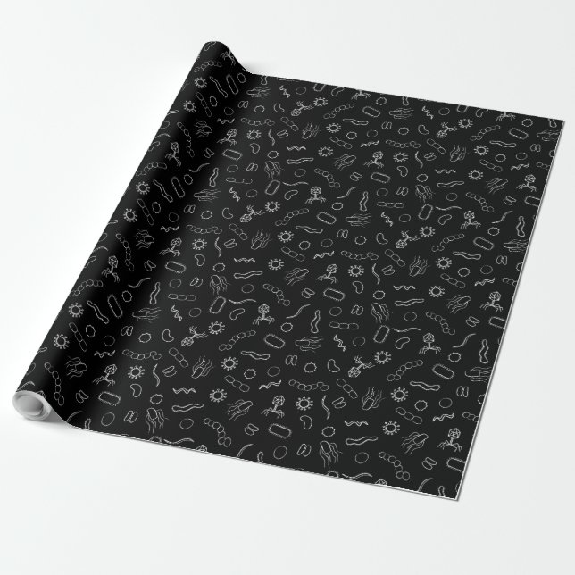 Microbiology - White on Black Wrapping Paper (Unrolled)