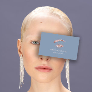 Microblade Lashes Brows Makeup Logo Rose Blue Business Card