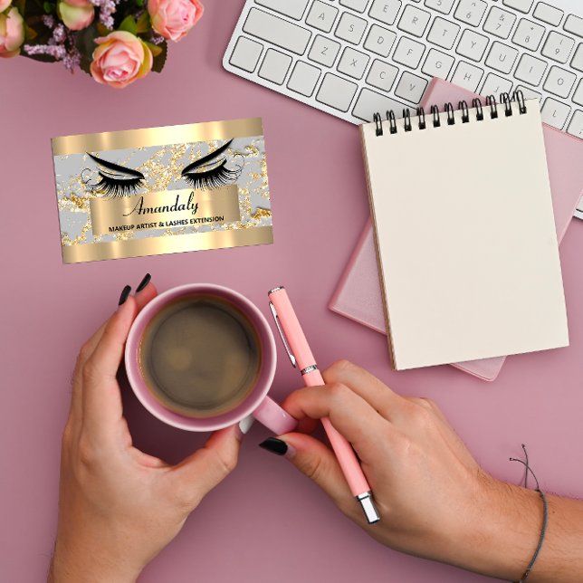 Microblade Makeup Eyelash Extension Gold Grey  Business Card (Microblade Makeup Eyelash Extension Gold Gray Business Card)