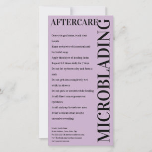 Microblading Aftercare Black & Purple Instruction Thank You Card